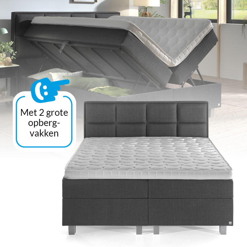 Grande Opbergboxspring – Antraciet – 160×200 cm – Met montage (+ 50,-)