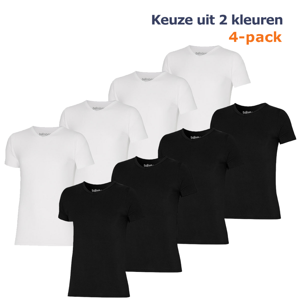 Apollo T-shirt Heren Bamboo Basic V-neck Zwart 4-pack-XL
