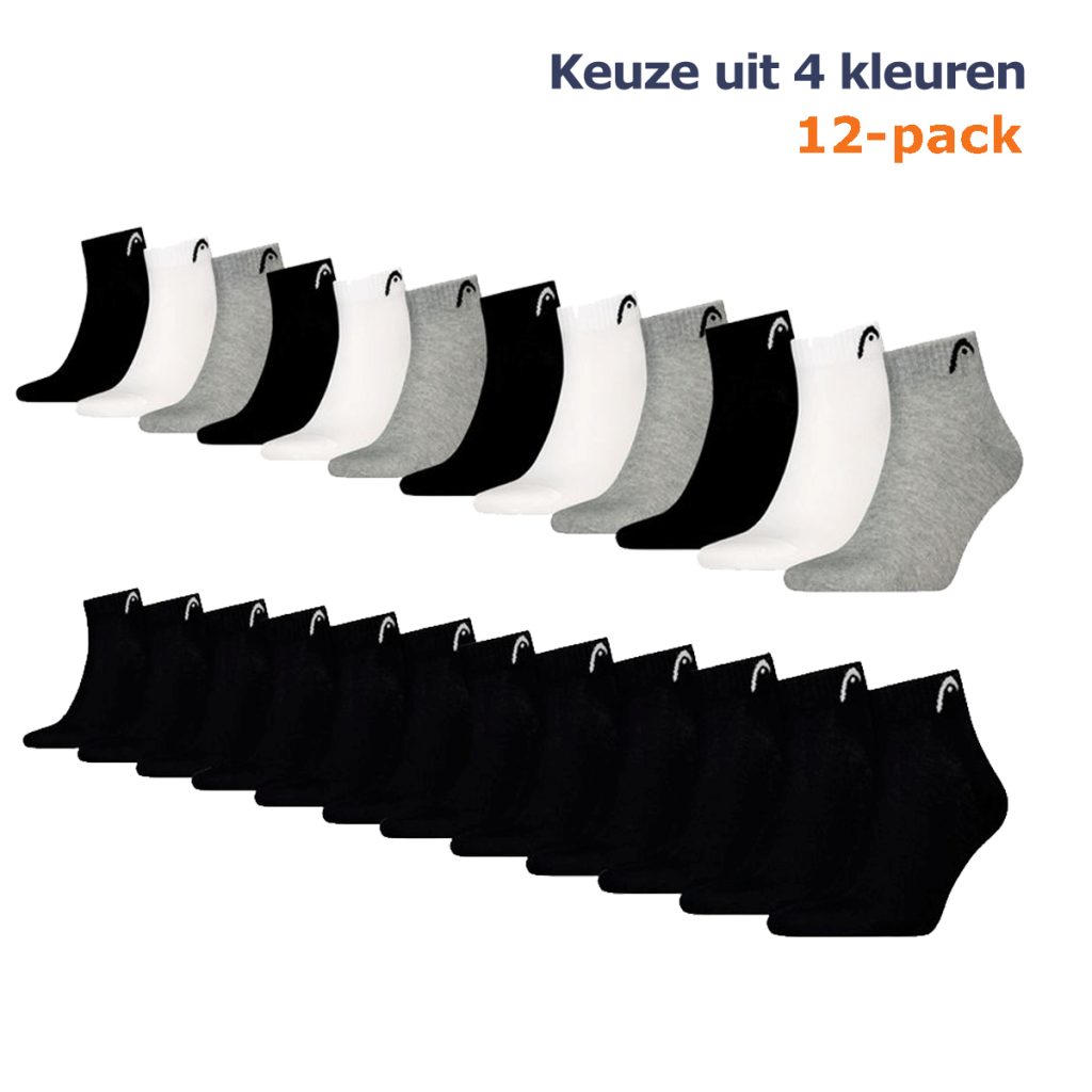 HEAD Quartersokken Training 12-pack Zwart-39/42