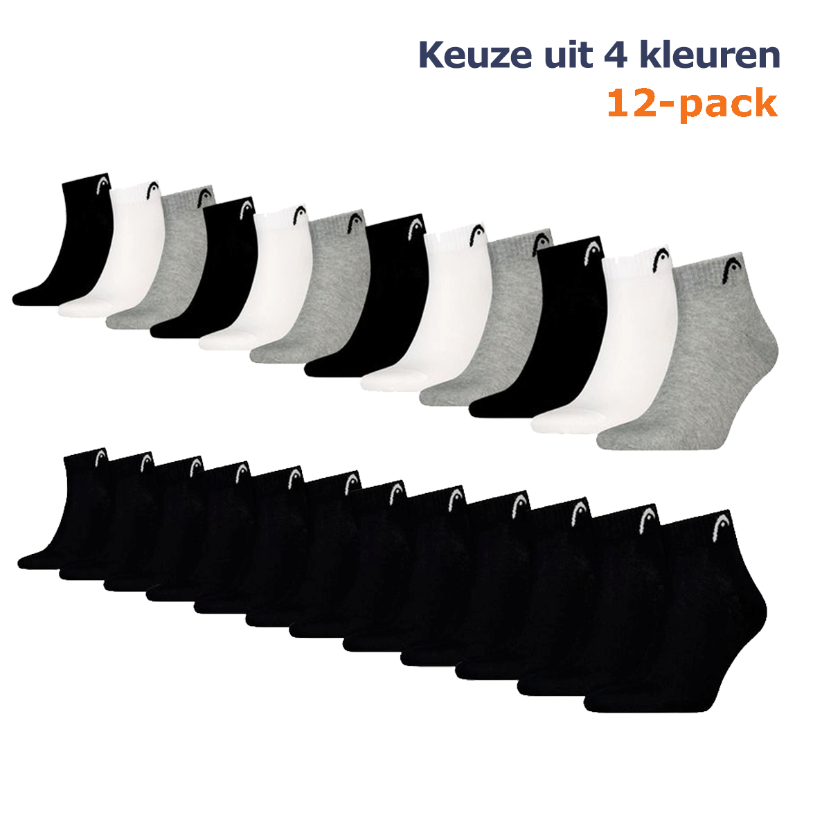 HEAD Quartersokken Training 12-pack Zwart-39/42