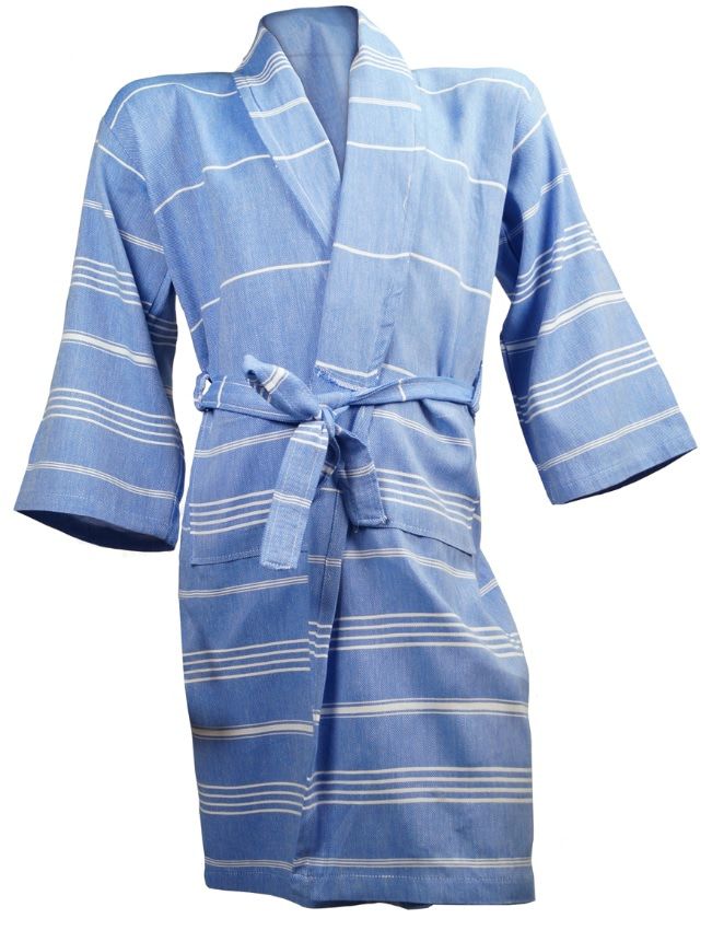 The One Towelling Hamam Badjas Blue/White-S/M