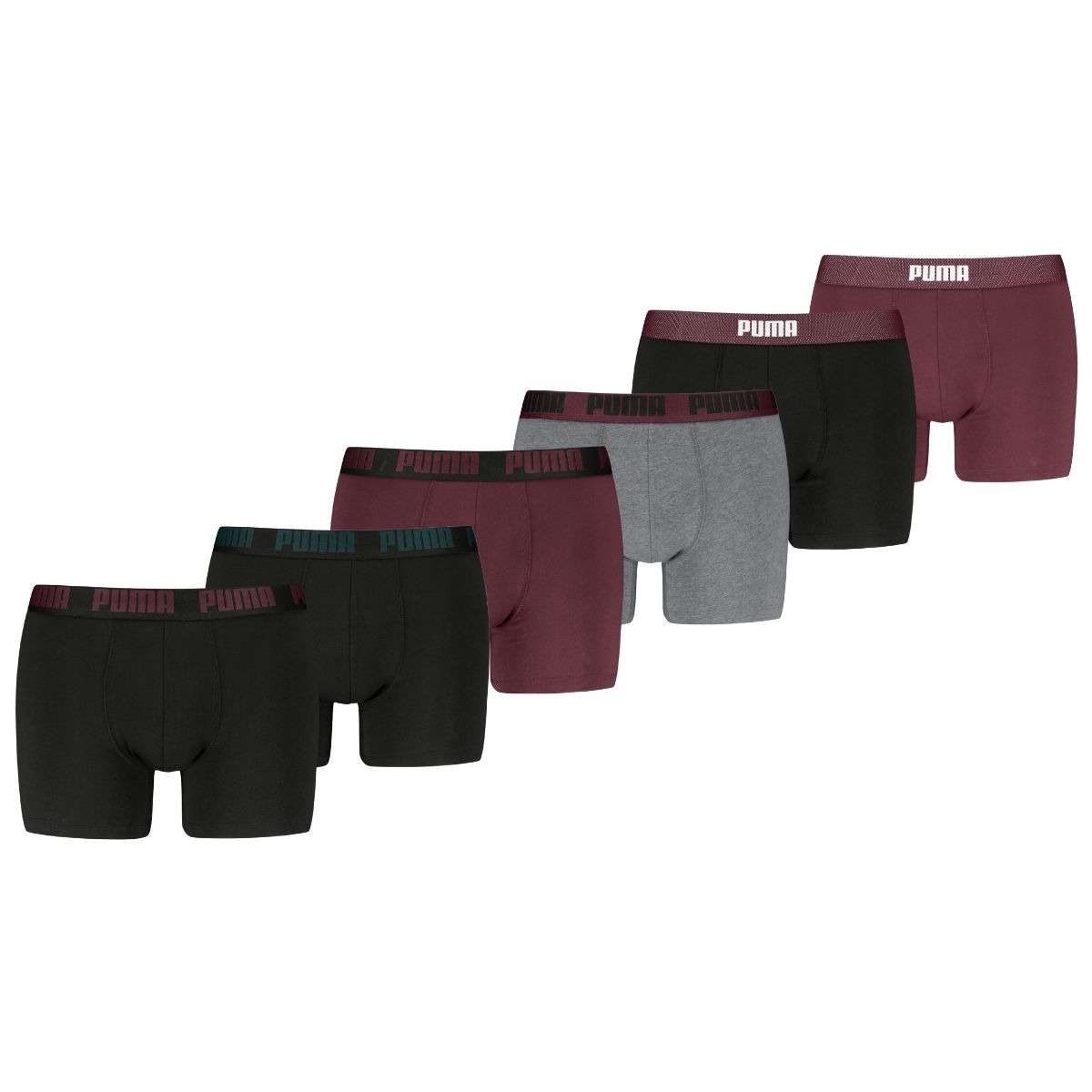 Puma Boxershorts 6-pack Black / Burgundy / Grey-M
